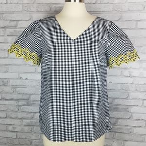 ANN TAYLOR Gingham Check Eyelet Puffed Sle…